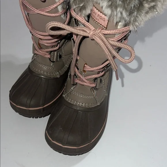 Girls London Fog Tan and Brown Winter Boots with Faux Fur - Picture 4 of 7